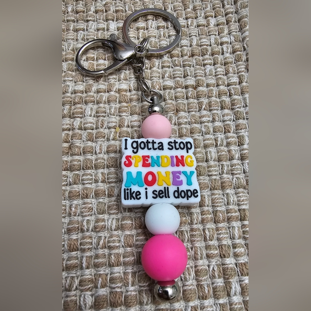 I Gotta Stop Spending Money Funny Silicone Beaded Handmade Keychain NWOT - Picture 2 of 5